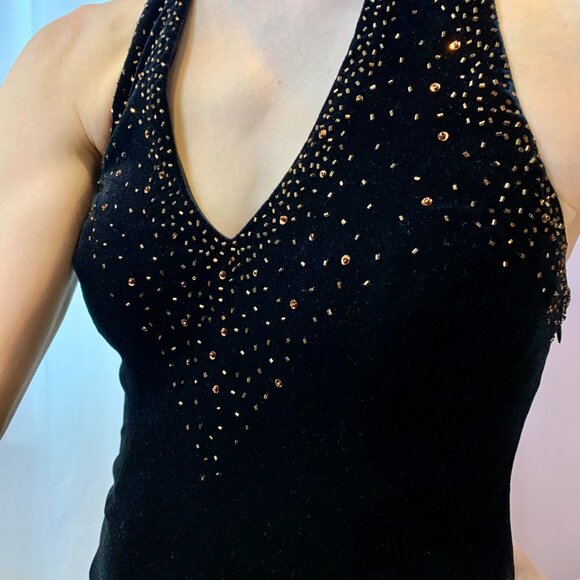 Vintage Niki Livas halter dress, size 4, beaded backless formal prom cocktail - Picture 1 of 9